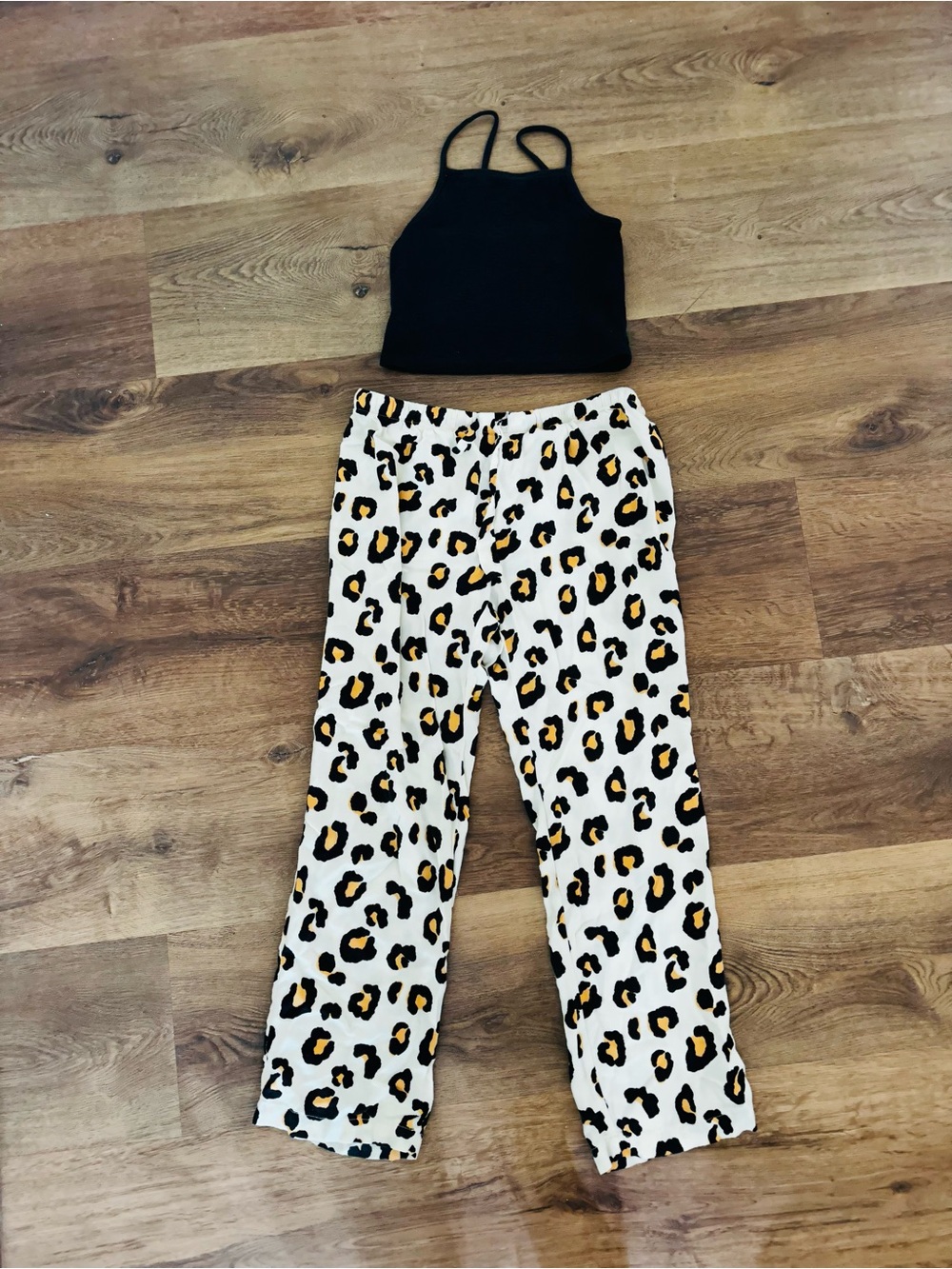 Leopard Print Cami Crop Top & Wide Leg Pajamas Set